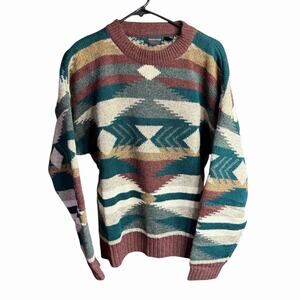 Vtg 90s Y2K Structure Men's Wool Sweater Aztec Southwest M Grandpacore Chunky